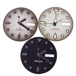 NH36 Watch Dial 29mm Weekday Date Orange/white/black Dial Face Plate Green Lume for Diver Watch Hand Set
