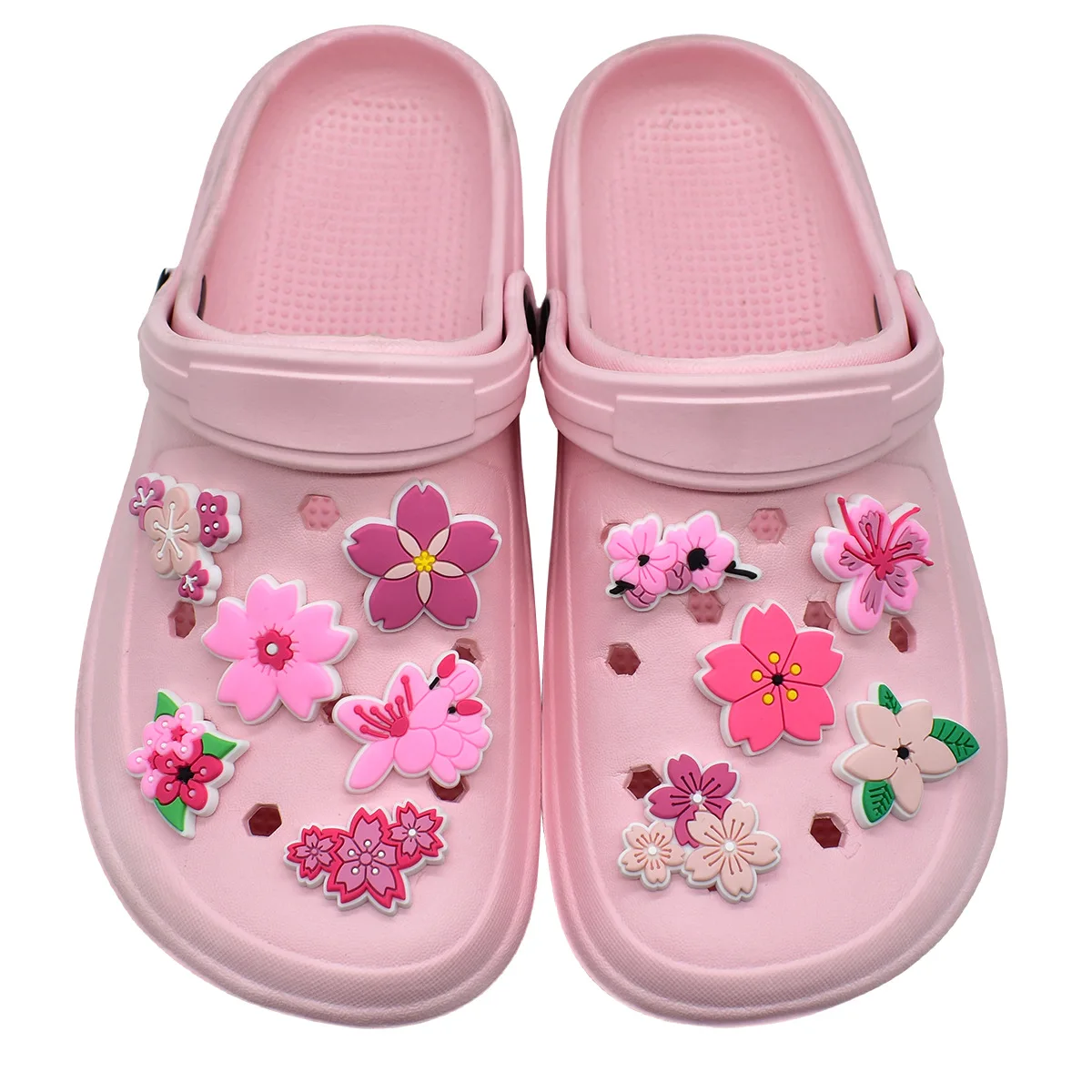 Cute Pink Flower Shoe Charms for Crocs Pin Accessories Decoration Bracelet Wristband PVC Pin Women Party Gift image 3