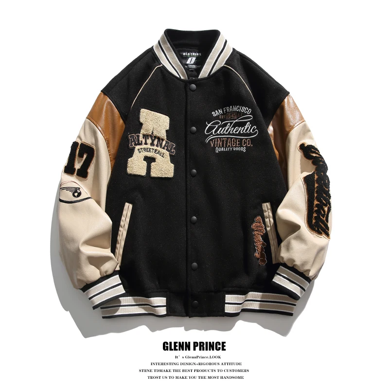 

Trendy brand splicing baseball jersey men's autumn and winter retro cotton jacket spring and autumn new couple coat