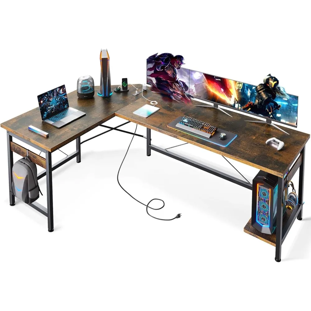 

66 "L-shaped gaming table (with socket), L-shaped table (with CPU stand), corner computer desk, home desk, writing desk, Vintage