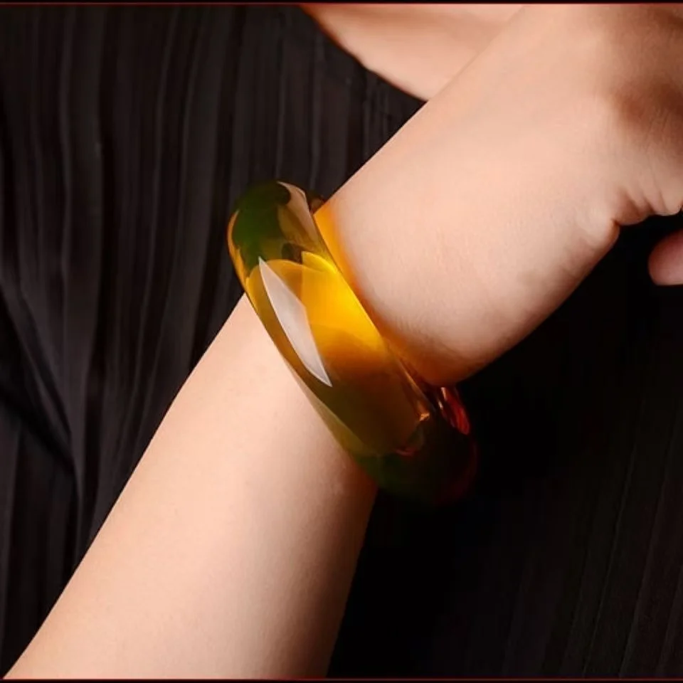 Natural 5A Clean Water Blue Amber Beeswax Bangle Exquisite Elegant High-grade Fashion Luxury Jewelry Best Selling Holiday Gifts