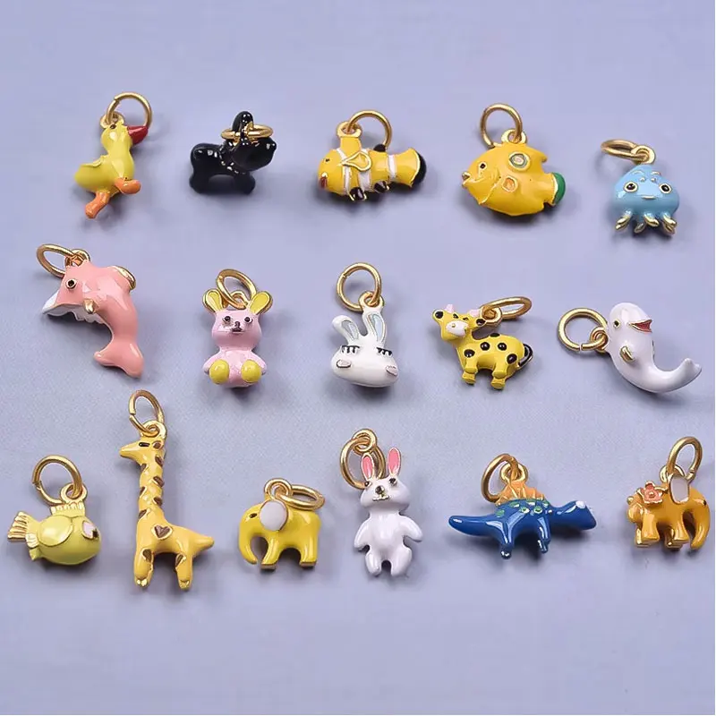 6pcs Metal Animal Series Duck Dolphin Giraffe Rabbit Charm Pendant Handmade Diy Personalized Male And Female Necklace Jewelry