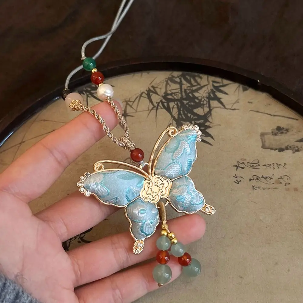 Beads Song Brocade Butterfly Necklace Ethnic Style Tassels Embroidered Pendant Necklace High-end Sweater Chain
