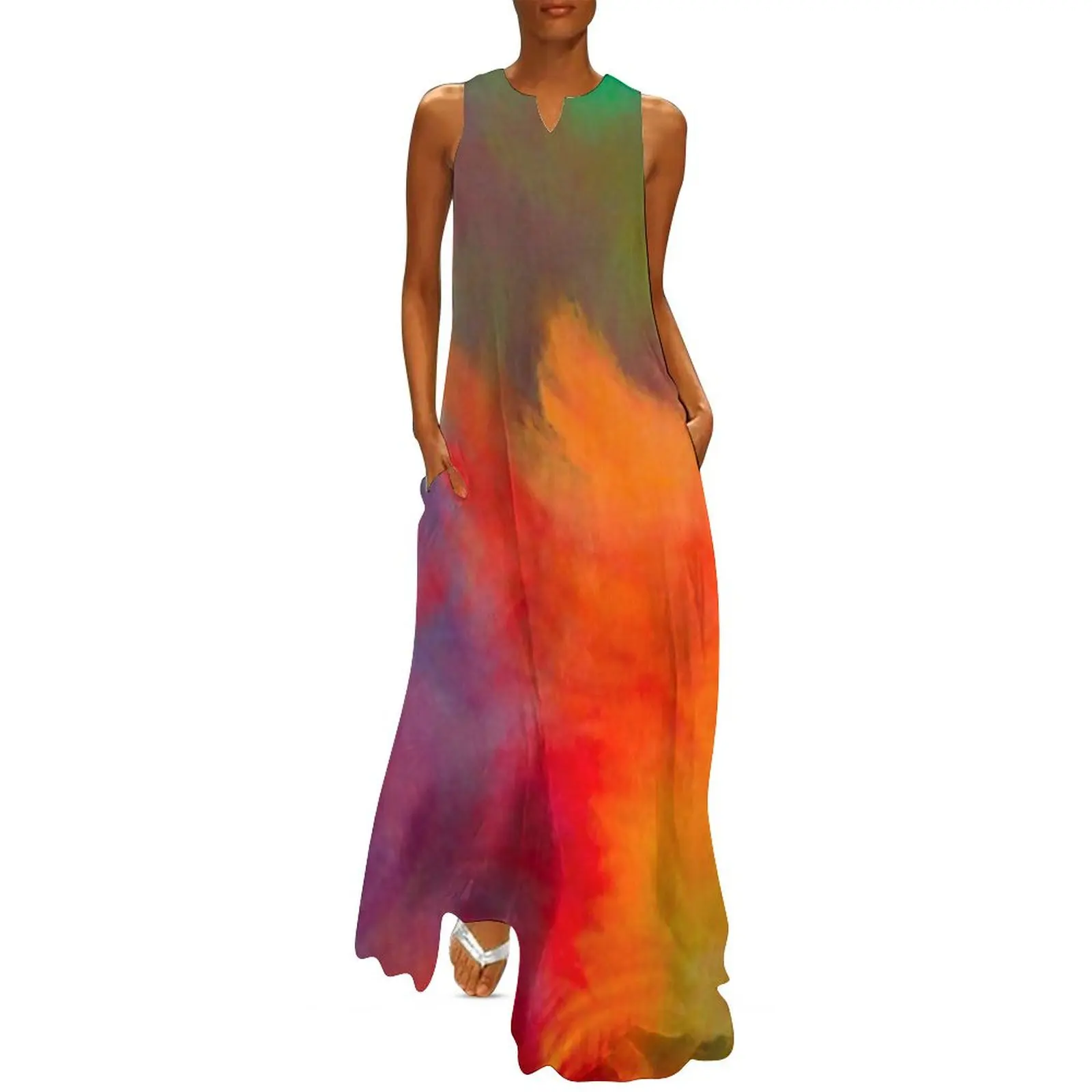 Abstract Colorful Paint Strokes Long Dress Womens dresses elegant dresses plus sizes Female clothing Dress