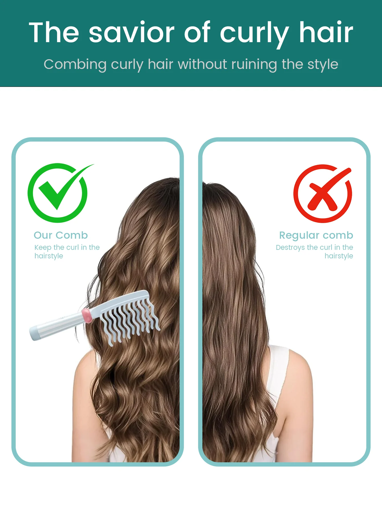 Curly Hair Detangling Comb with Rounded Teeth & Cleaning Claw, Gentle Scalp Care, No Damage, Preserve Curl Style, Ideal for Wome