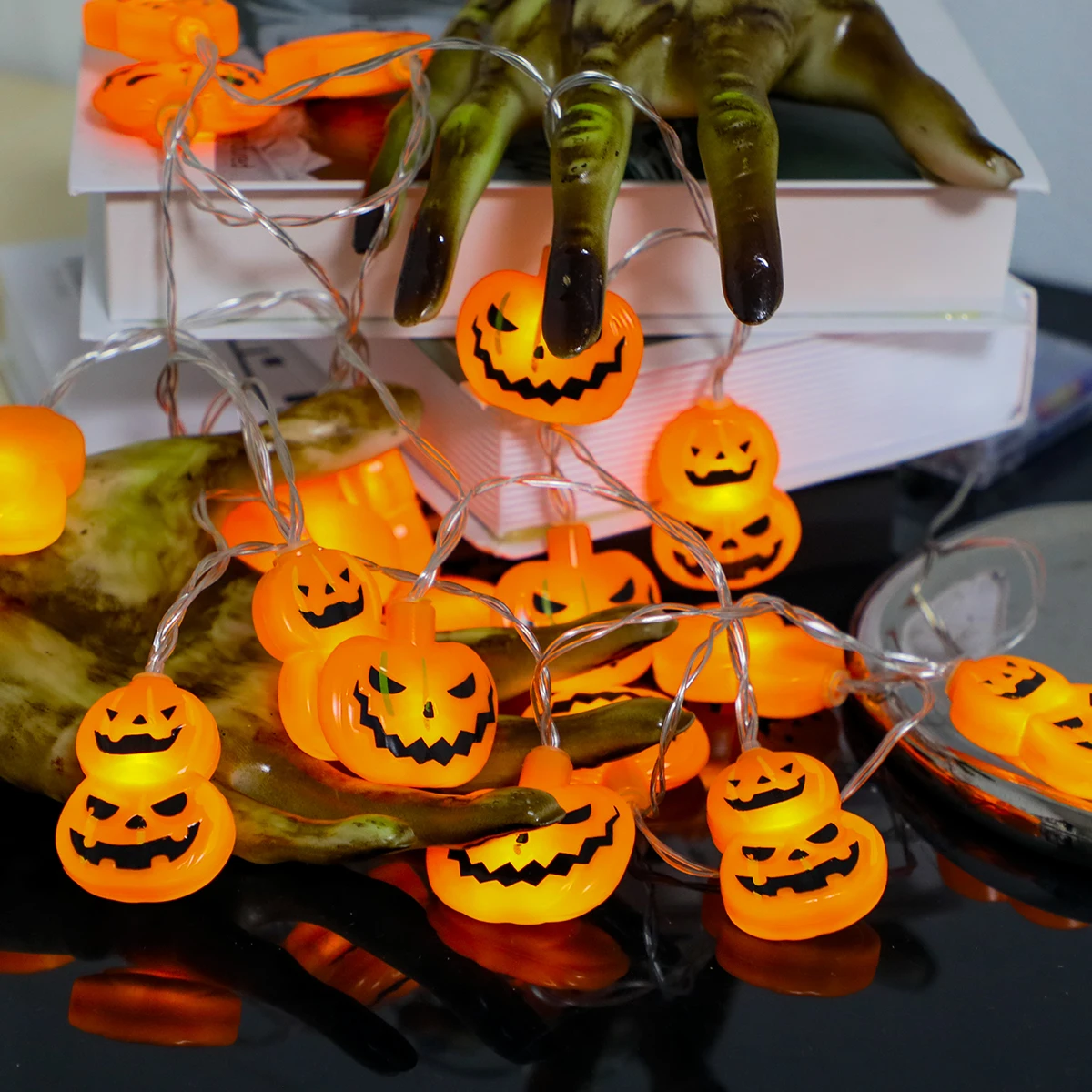 1 PC 10/20 LED Halloween Single Layer Pumpkin And Double Pumpkin Battery Powered Spooky String Light Horror Atmosphere Hanging