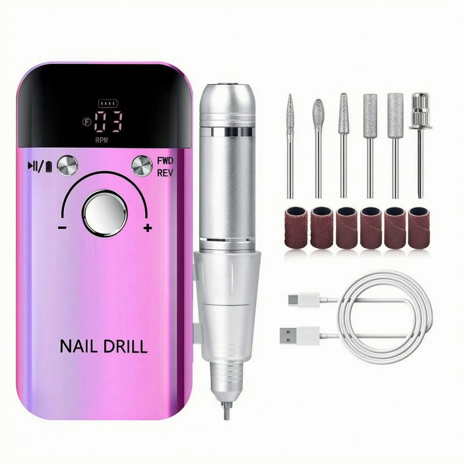 Cordless Nail Polishing Machine Electric File Drill for Acrylic Removal Buffing Shaping Adjustable Speed USB Charging