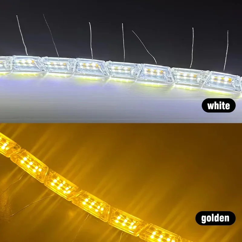 2Pcs DRL LED Daytime Running Light Strip Flexible Waterproof Headlight Turn Signal Yellow Lamp Car Decorative Driving Lights 12v
