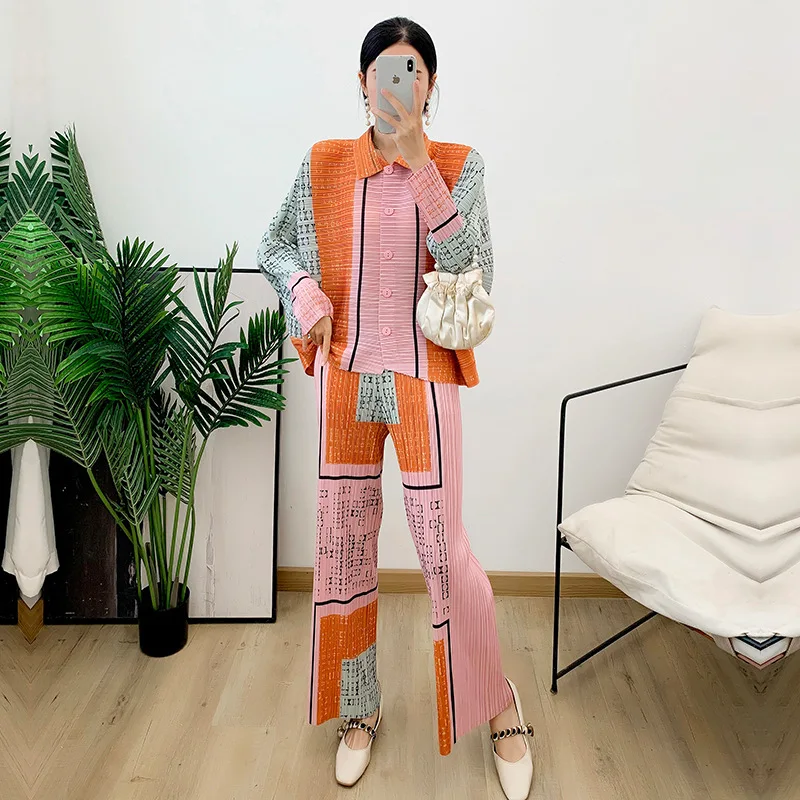 

Pleated Suit Women's 2023 Spring New Seven-point Sleeve Row-row Coat Casual Straight Pants Two-piece Women's Clothing