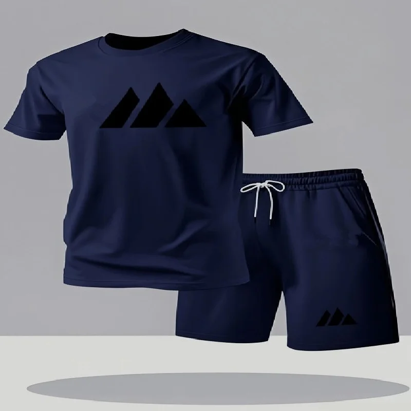 

Men's Fashion Street Short Sleeve Set Men's Sports Shirt Set Men's Round Neck Short Sleeve Shorts Sports Set 2-piece Set
