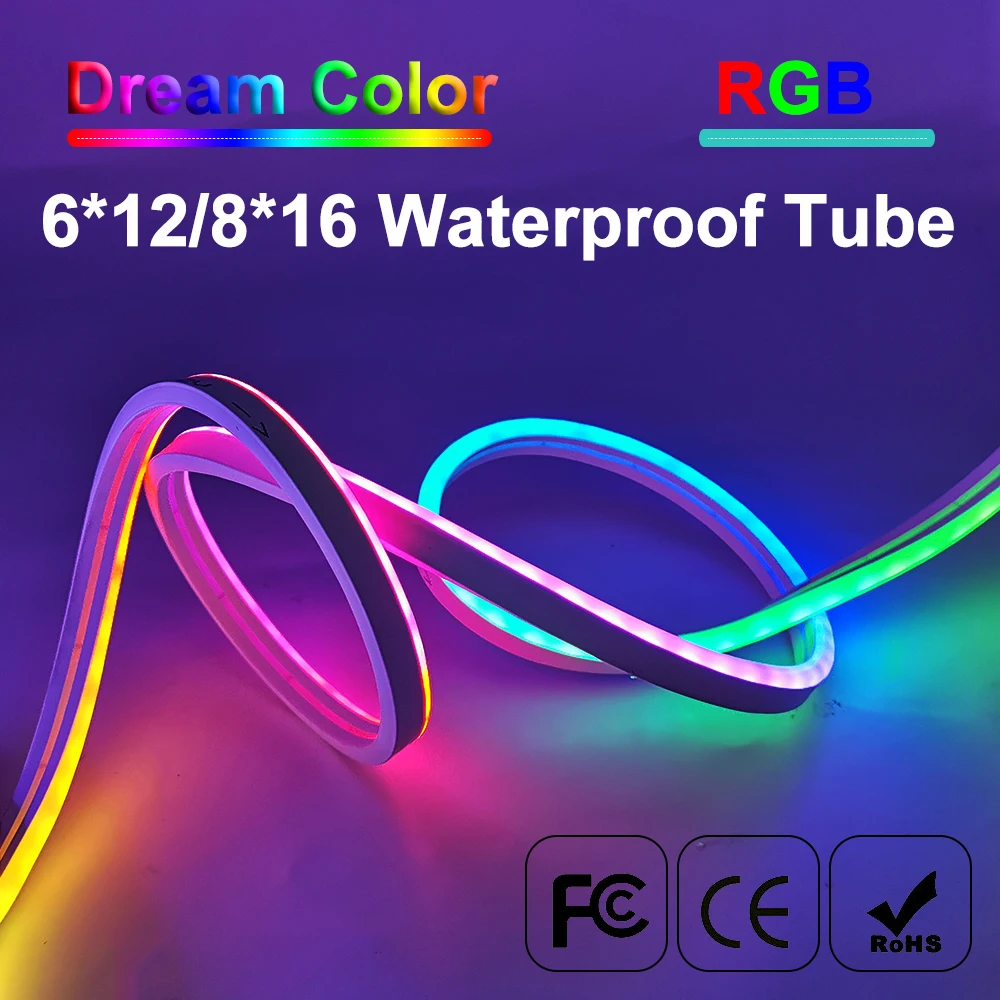 1m-5m LED Neon Strip 5050 RGB WS2811 Dream Color Individually Addressable Smart IC Flexible Light Tape IP67 Waterproof DC12V/24V