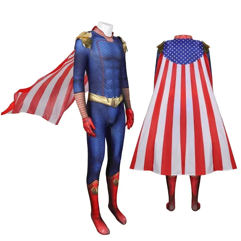 

Superhero The Boys Cospaly The Homelander Costume Adult Halloween Costumes Antony Starr Jumpsuit with Cloak Shoes Bodysuit