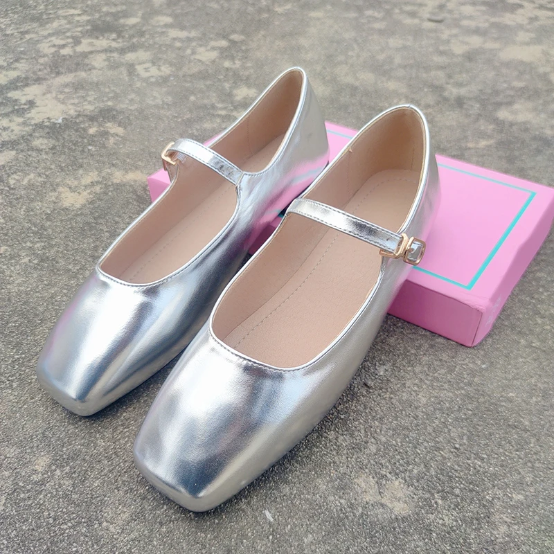 Fashion Flats shoes woman 2024 trend luxury designer Square Toe Ballet pink Shoes Mary Jane Casual Buckle Strap Female Shoes