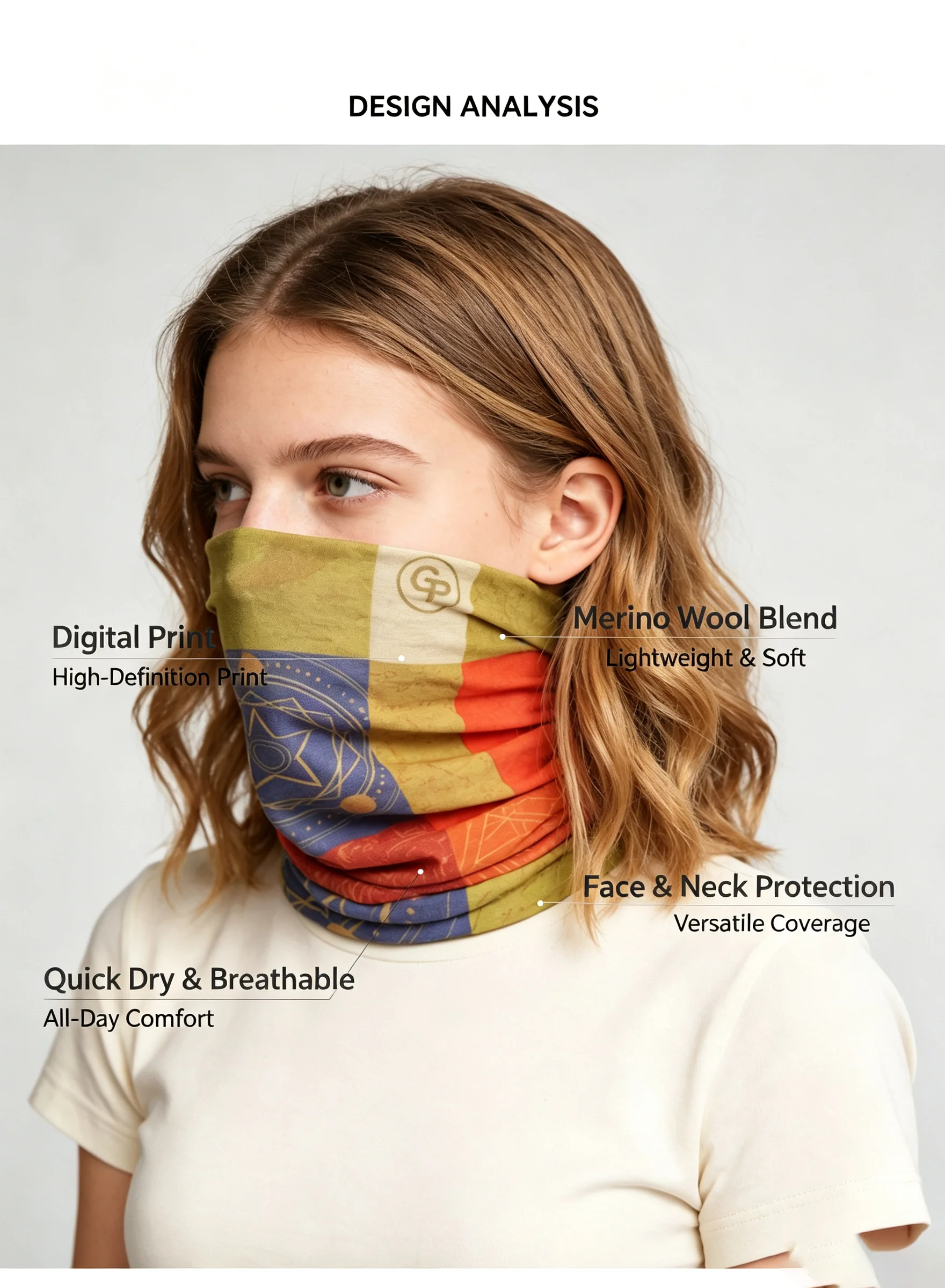 Sun-proof wool scarf, outdoor sun and wind protection, breathable versatile magic neck gaiter mask