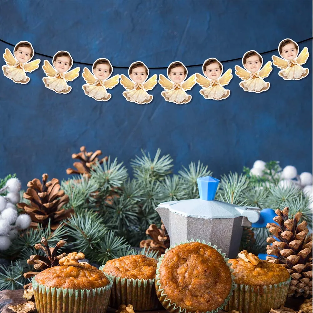 Customized Christmas cute little angel face photo banner and gift stickers, dessert decoration plugin, beverage straw set