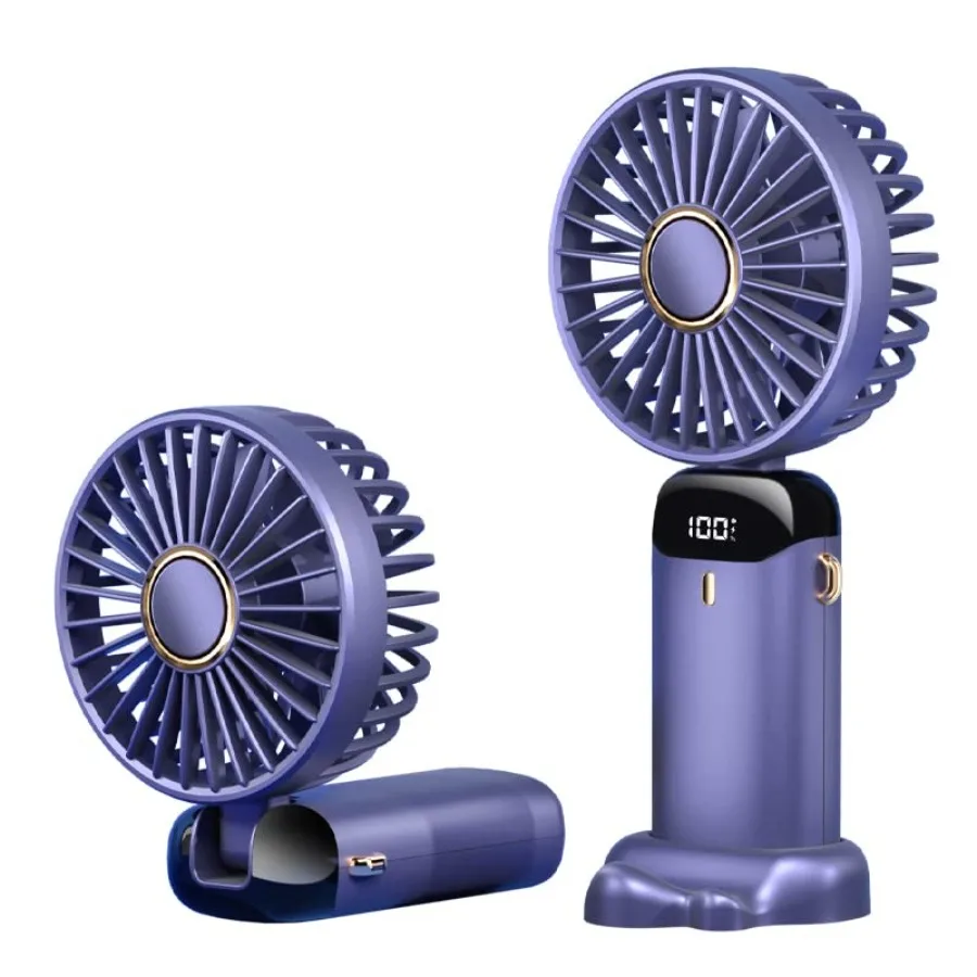 

Portable Handheld Fan Battery Operated with Base, 8 Hours, Digital Display, 5 Speeds, 90° Ajustable, Rechargeable Mini Fan for