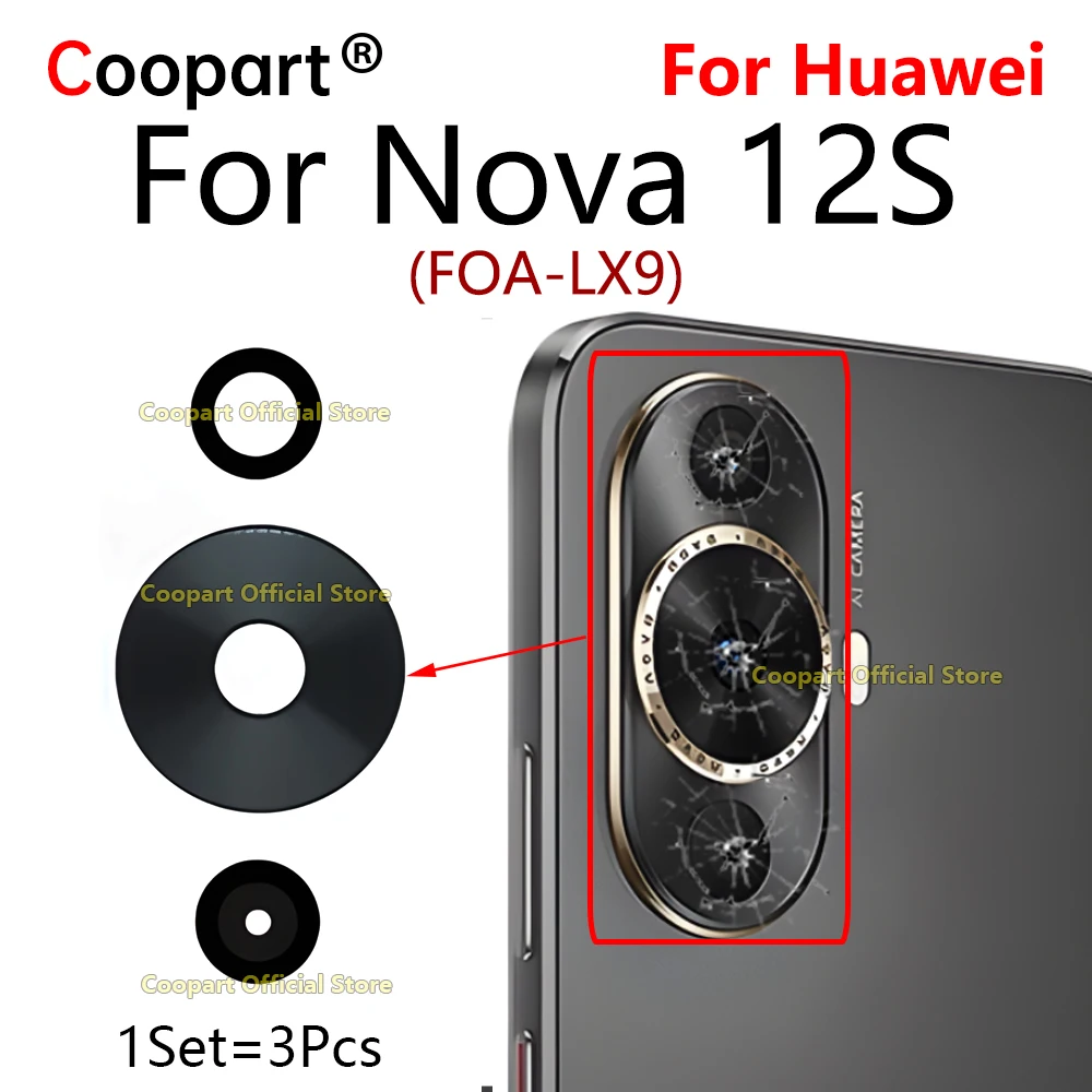 Coopart Rear Back Camera Glass Lens For Huawei Nova 12S FOA-LX9 Replacement With Adhesive Sticker