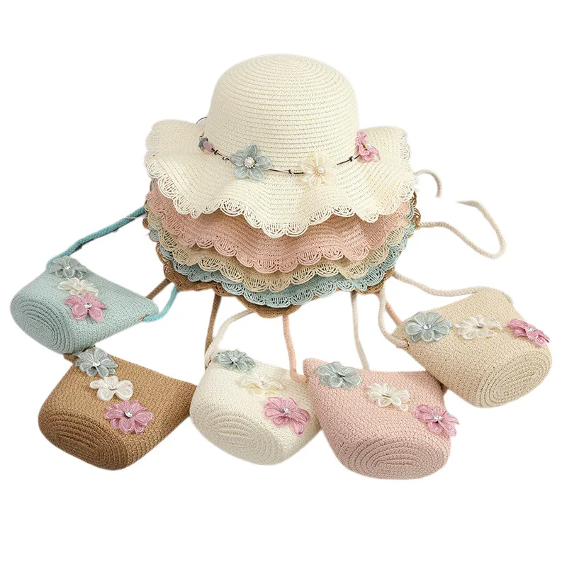 little girls summer straw sun hats and straw shoulder bags