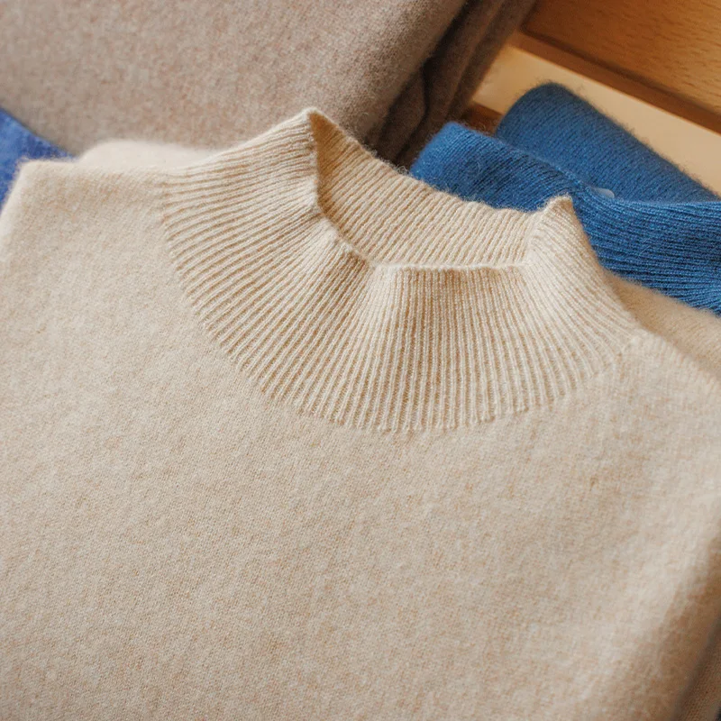 Autumn And Winter Men's Wool Semi-Turtle Neck Plus Size Long Sleeve Pullover Knitted Bottoming Shirt