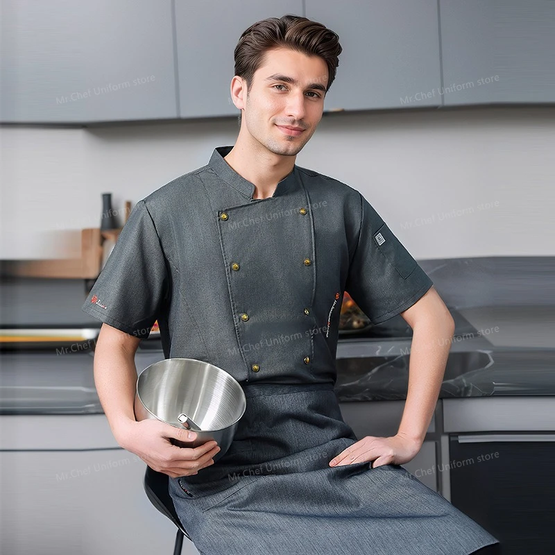 Summer men short sleeve Breathable Chef Jacket Kitchen work uniform Restaurant Chef coat white apron work clothes Chef shorts