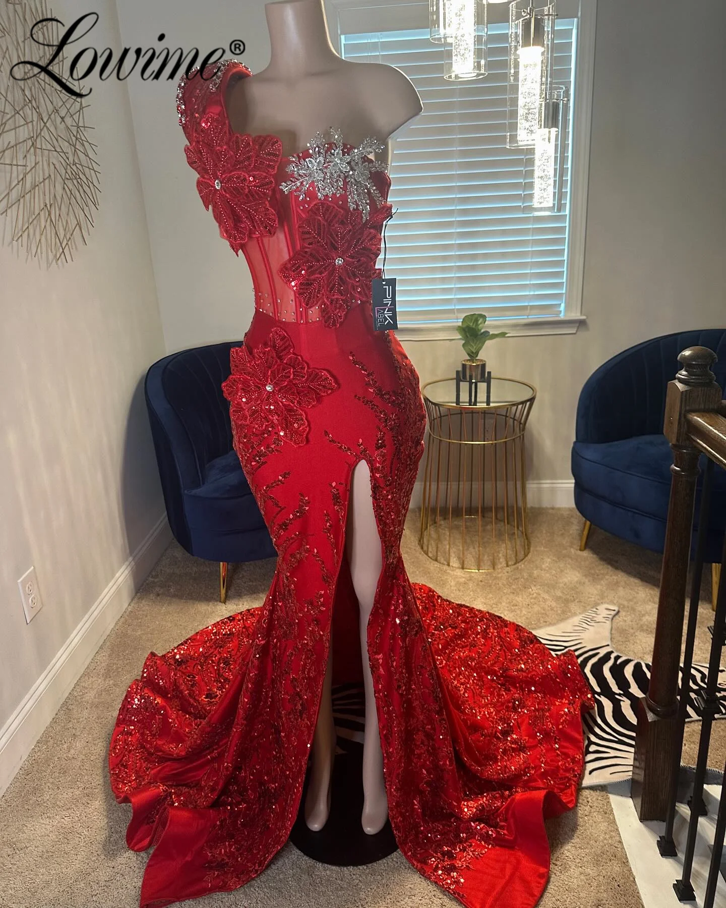 

Sexy Aso Ebi Long Prom Dresses Slit Split Ruffles Flowers Crystal Mermaid Evening Dress Women Special Occasion Party Gowns 2026