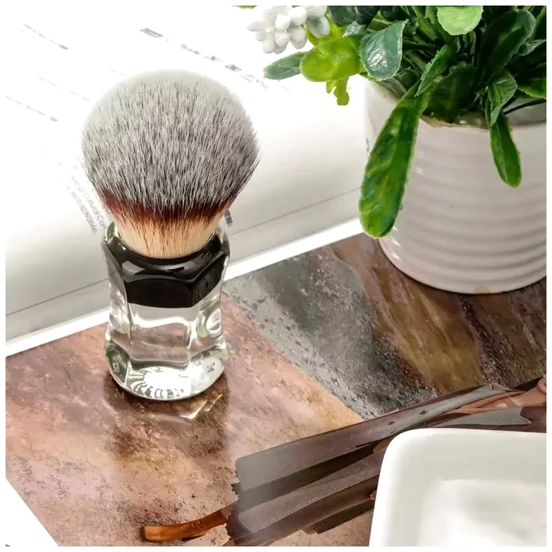 YAQI Clear Handle Wet Shave Tools Robin Synthetic Hair Men Shaving Products Men Wet Shaving Brush Best Gift for Men Mens Gift