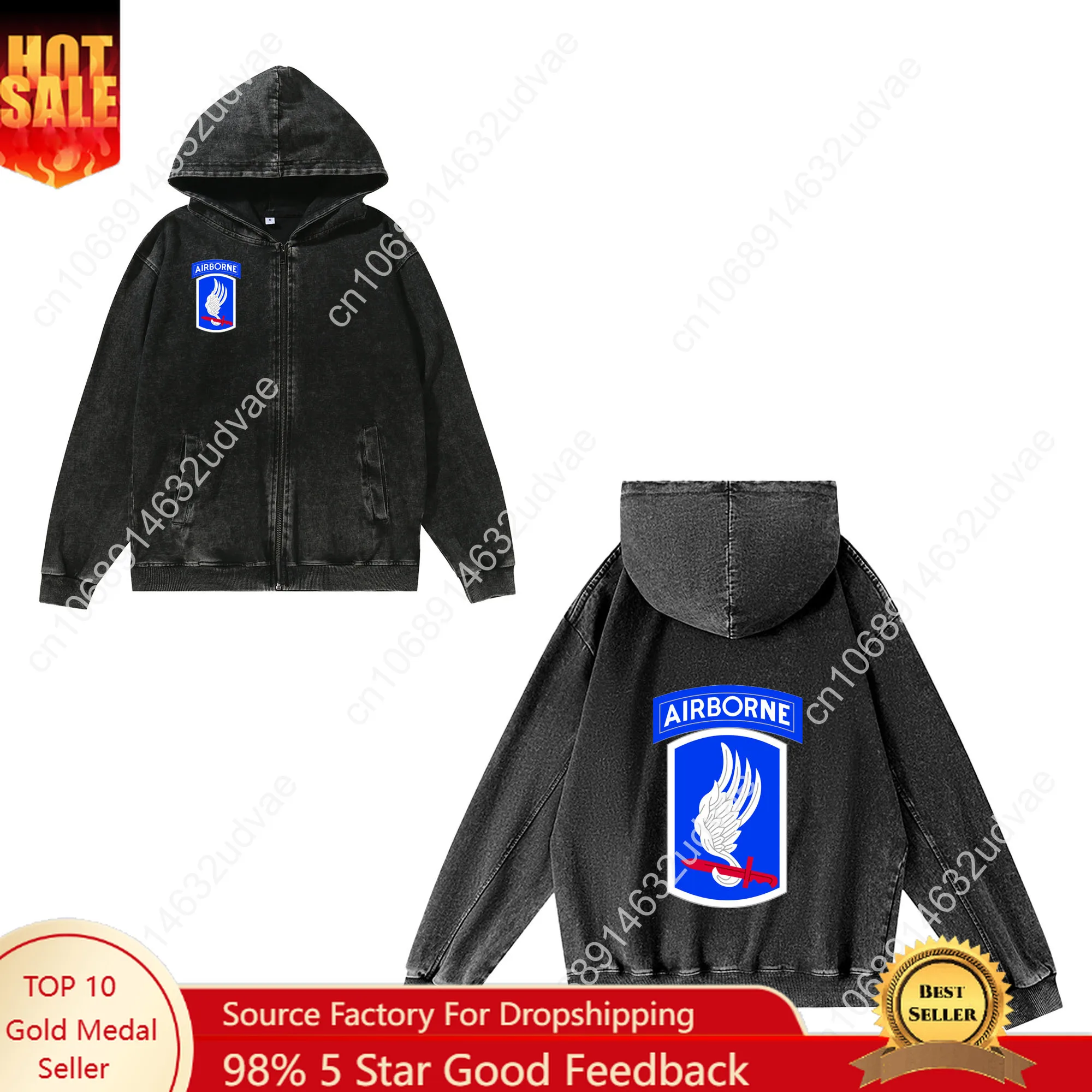 

73rd Airborne Zipper Sweatshirt Man Woman Teenager Retro Hoodies Vintage Pullover Sweat Shirt with Pocket Full Zip Jacket Tops