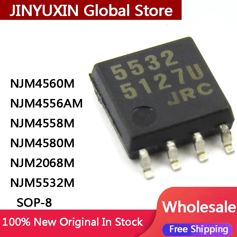 10Pcs New NJM4560M NJM4560 NJM4556AM NJM4556 NJM4558M NJM4558 NJM4580M NJM4580 NJM2068M NJM5532M SOP-8 IC Chip Stock Wholesale