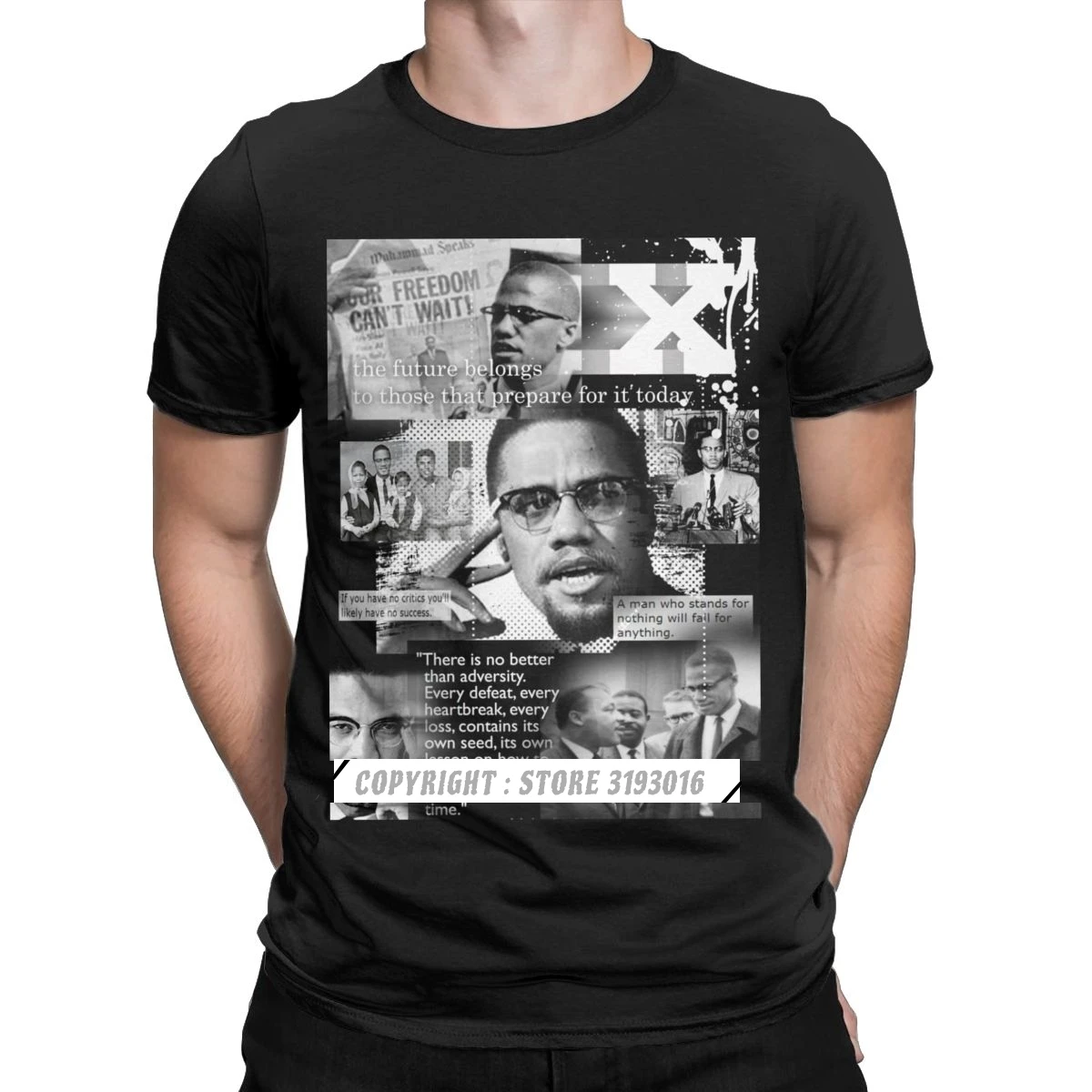 Free Coupons Leisure Fashion 3D T Shirt Black Rights African Malcolm X Premium Cotton Hipster Streetwear Classic T-Shirt Male