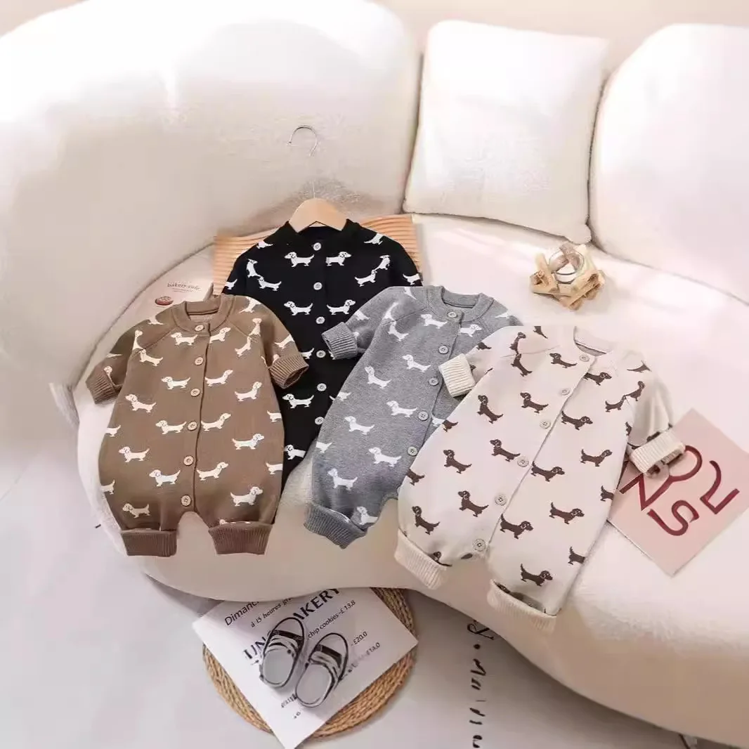 

Baby Toddler Sweater Rompers: 2025 Autumn/Winter New Knit Onesies. Full-Print Climbing Clothes – Infant One-Pieces.