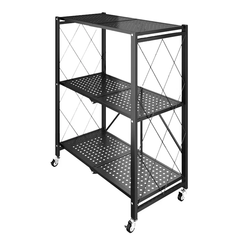 Installation-free kitchen shelves, floor-to-ceiling multi-layer kitchen tableware, microwave oven, removable folding storage