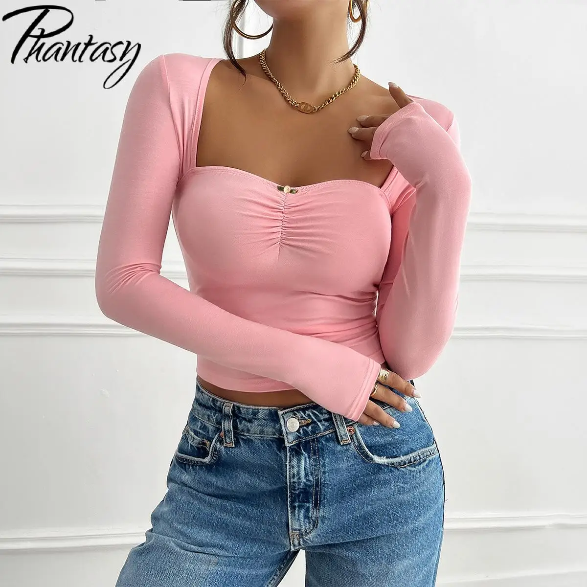 Phantasy Y2K Women Shirt Long Sleeved Slim Tops Sexy Hollowed Out Shirt Autumn Shirt Fashion Streetwear Solid Female Clothing image 4