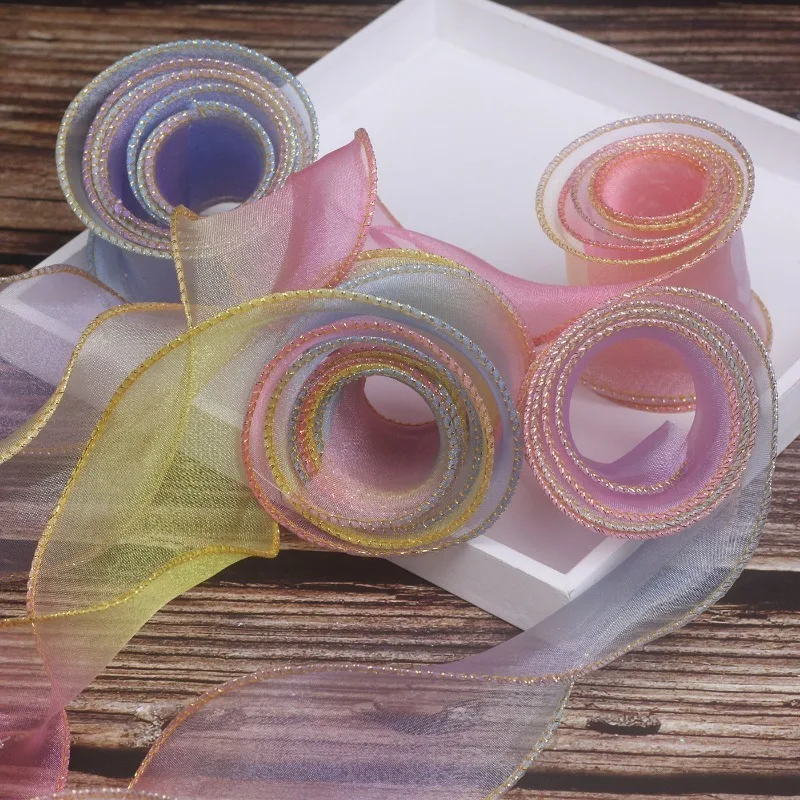 Nastro in organza trasparente arcobaleno da 5,5 cm cablato da 55 metri per confezioni regalo Confezione regalo Decorazione festa di nozze