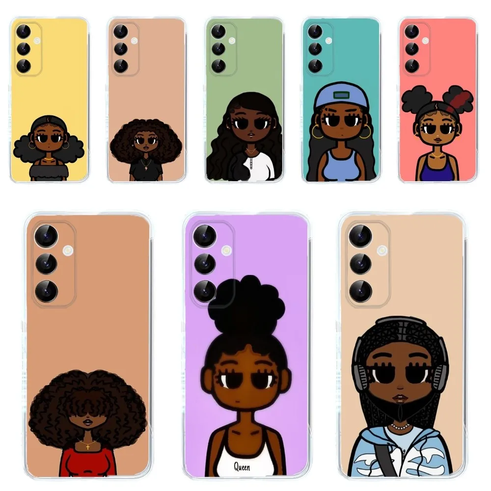 

Cartoon Afro Black Girl Phone Case Phone Case for Samsung Galaxy A71,70,52, 50, 40,31,A50,30S,21S,Note20ultra, Transparent Cover