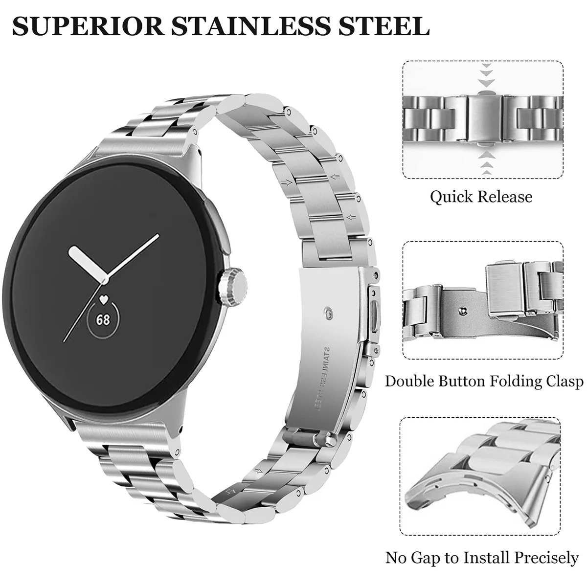 Slim Stainless Steel Watch Band for Google Pixel Watch 4 3 2 1 41mm 45mm Strap Solid Metal Wristband Belt Replacement Bracelet