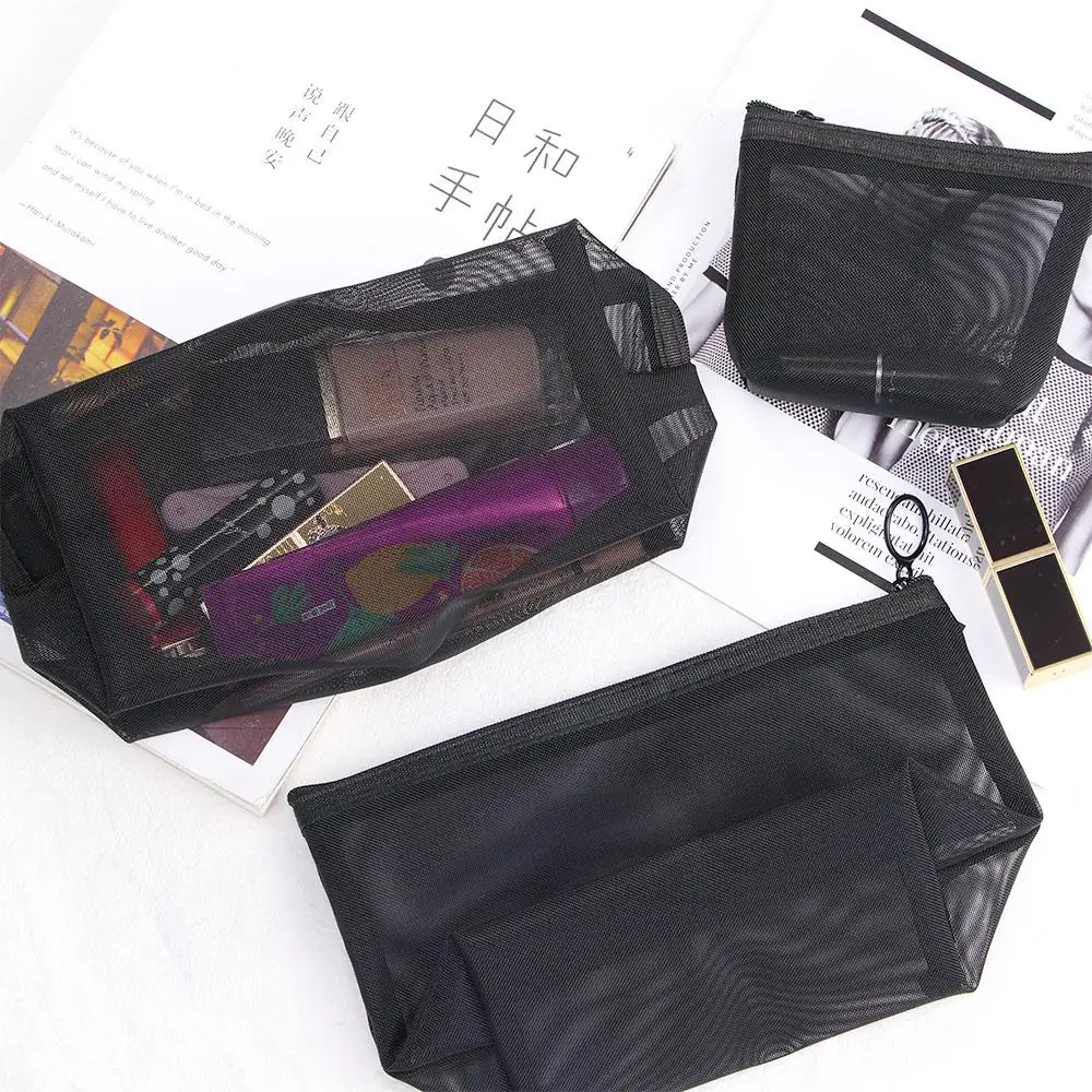 Black Transparent Travel Organizer Wash Pouch Zipper Handbags Cosmetic Pouch Storage Bags Makeup Bags Bathing Bags