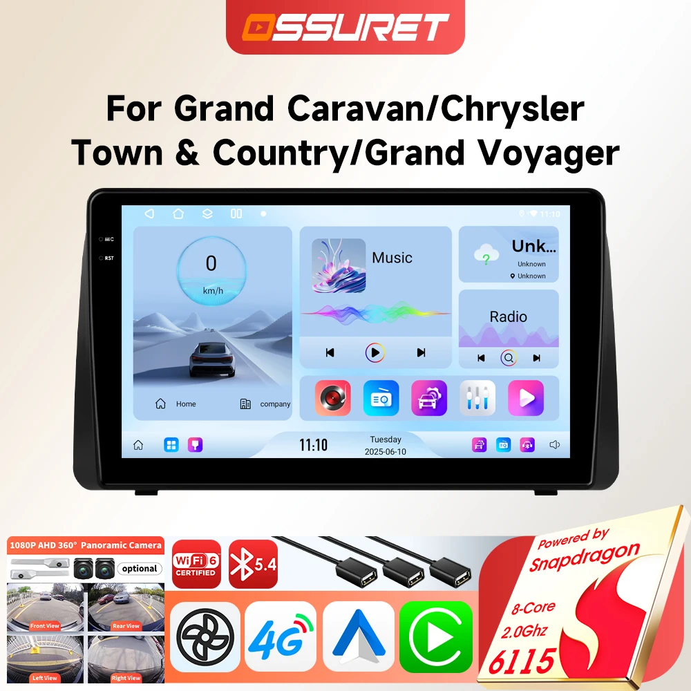 Android Autoradio-Player für Dodge Grand Caravan 2011-2020 Chrysler Town Country Grand Voyager Kabelloses Carplay Auto-Multimedia
