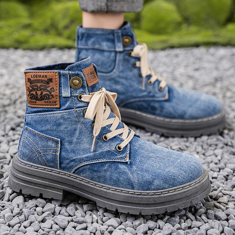 

Men's High-top Denim Boots Casual Sports Shoes Trendy and Fashionable Men's Boots Street Walking Boot and Men's Boot Zapatos