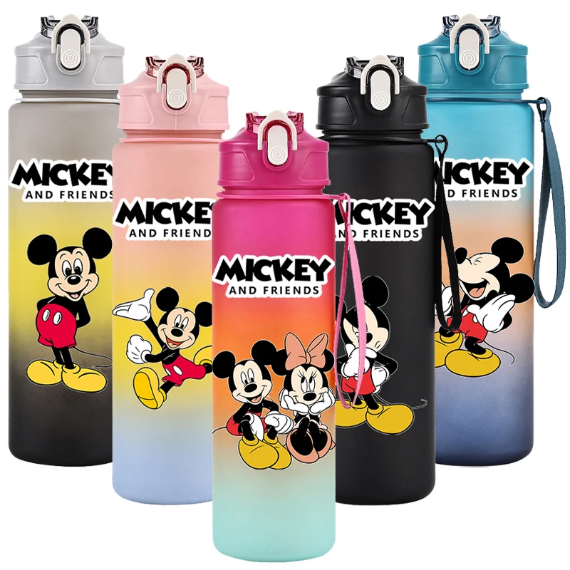 Disney Mickey Mouse Water Cup Plastic Straw Sports Water Bottle High Value Outdoor 750Ml Large Capacity Camping Drinking Tools