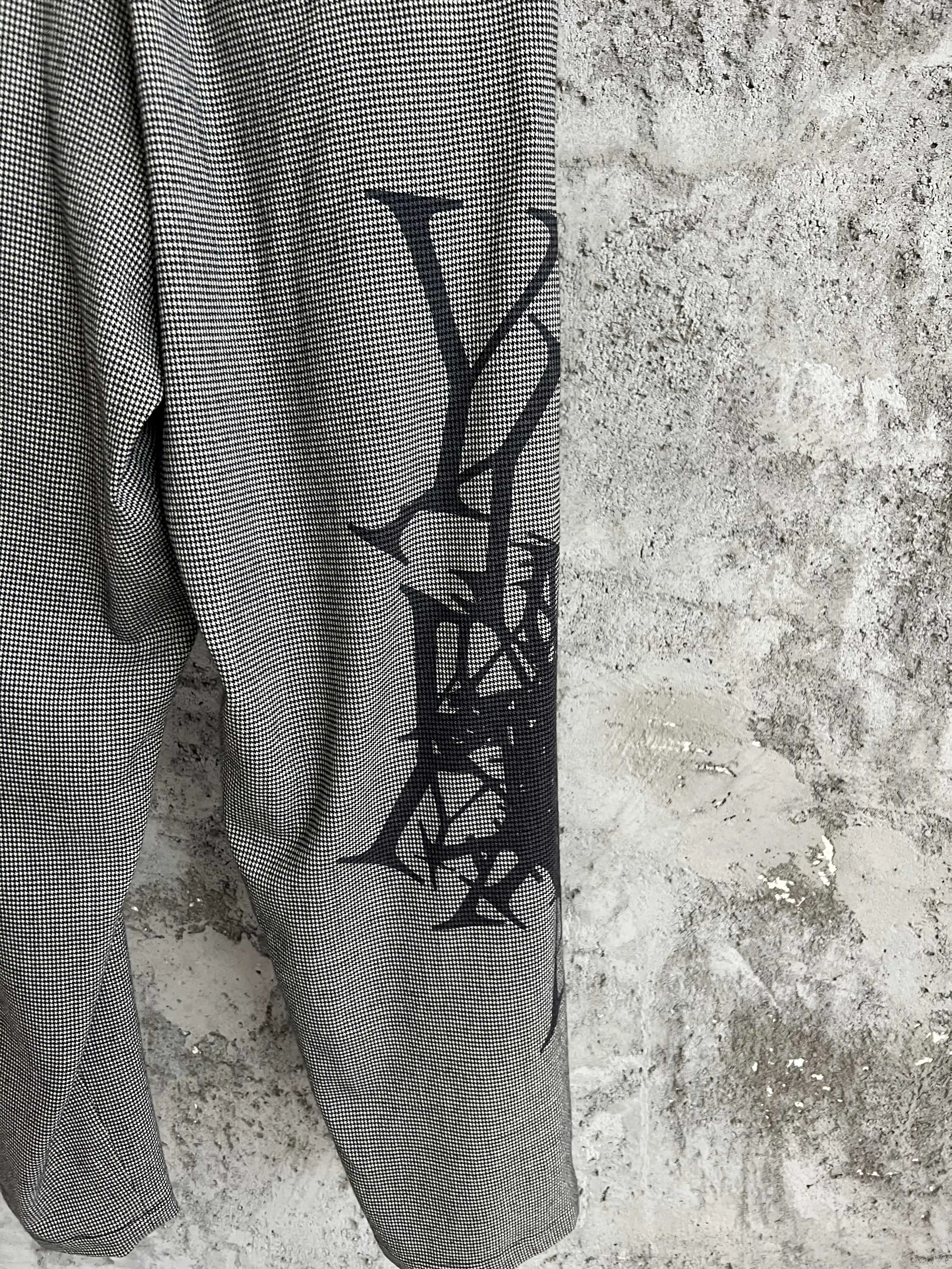 TOP-YAMAMOTO original plaid print pattern loose casual long pants Linen plaid straight-leg pants are trendy