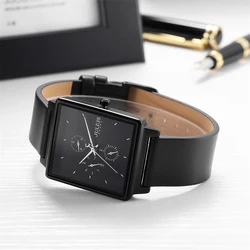 Real Multi-function Men's Watch Japan Quartz Rectangle Man Hours Fine Fashion Real Leather Bracelet Boy's Gift Julius Box