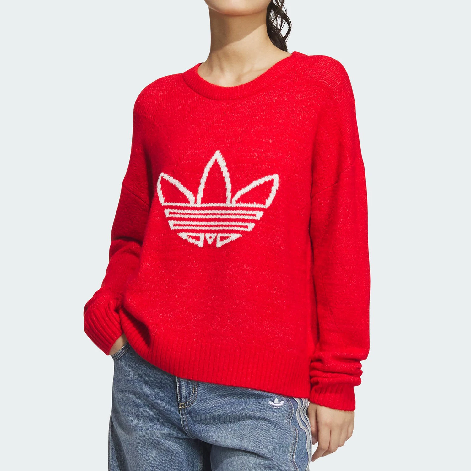 

Adidas Authentic Three Leaves Women's Loose Round Neck Warm Knitted Hoodie JN0714