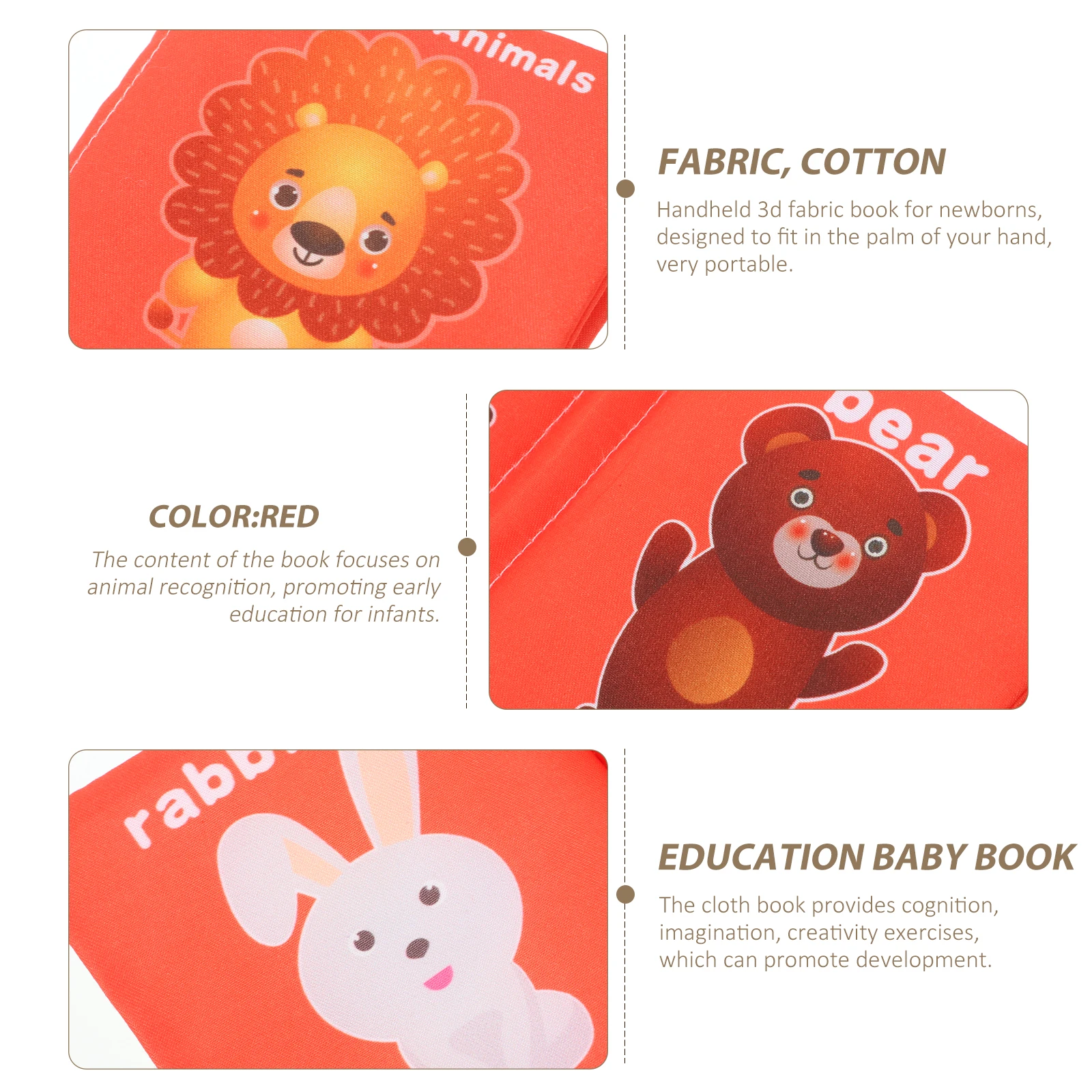 

Baby Books Three-dimensional Cloth for Infants Soft Toddlers Animal Fabric Sensory Red Toy Newborn