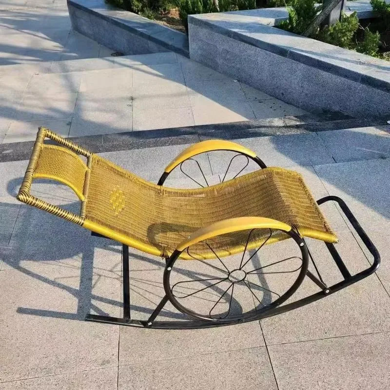 Outdoor Modern Woven Rocking Chair Adult Leisure Balcony Lounge Plastic Nap Seat for Elderly