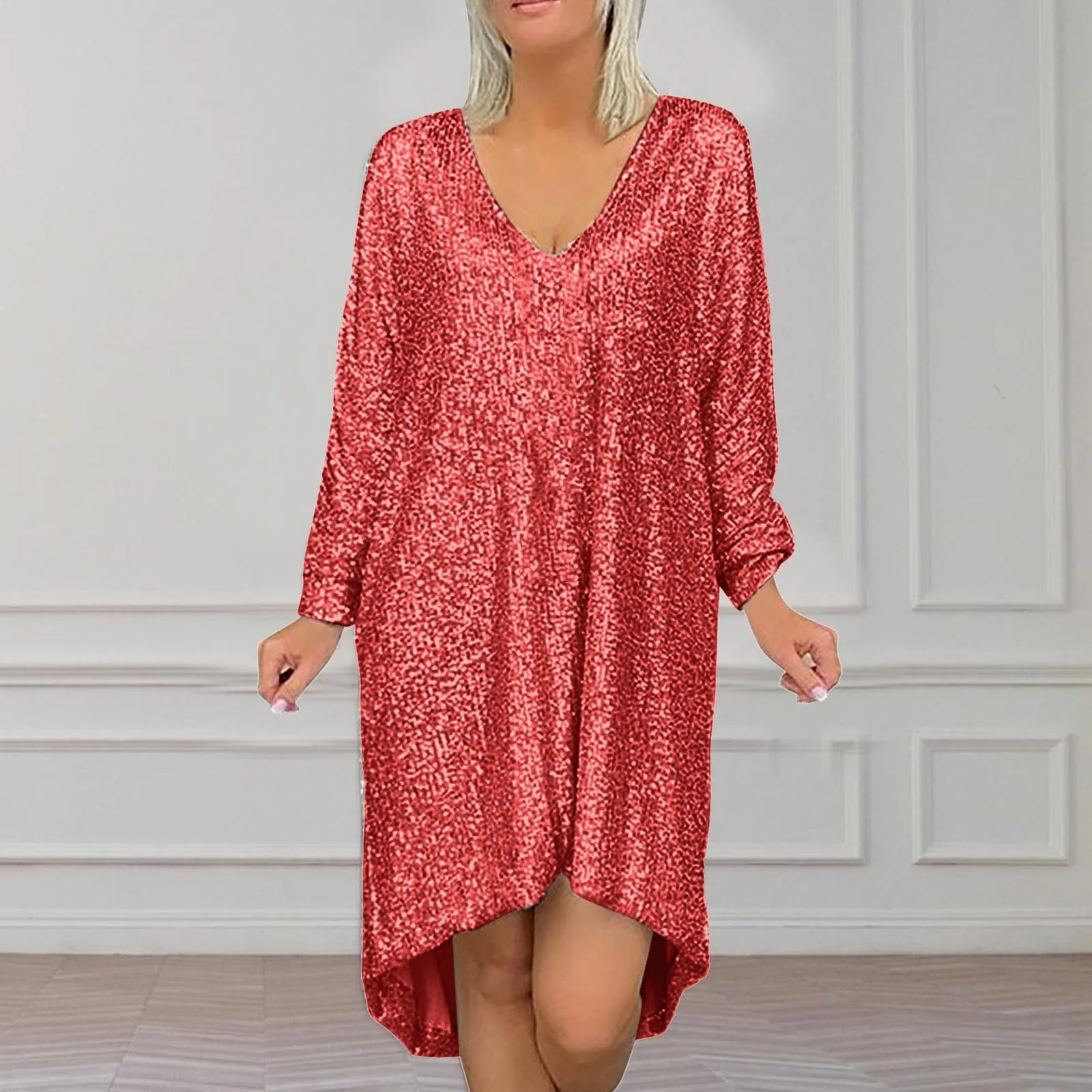 Elegant Loose Dress Solid Color Elegant Dress Fashion Shining Sequins Oversized Shift Dress Female Clothing