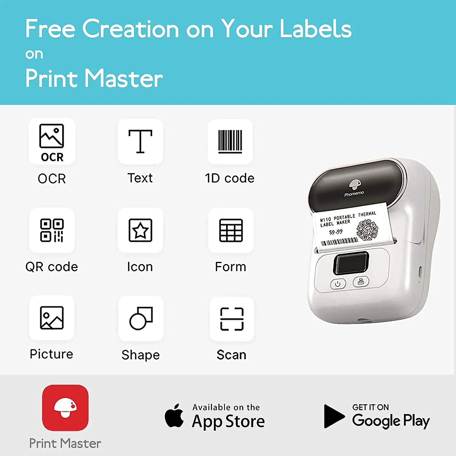 

Phomemo M110 Label Printer Mini Printer Thermal Label Maker Portable Labeling Machine for Business Barcode Cable School