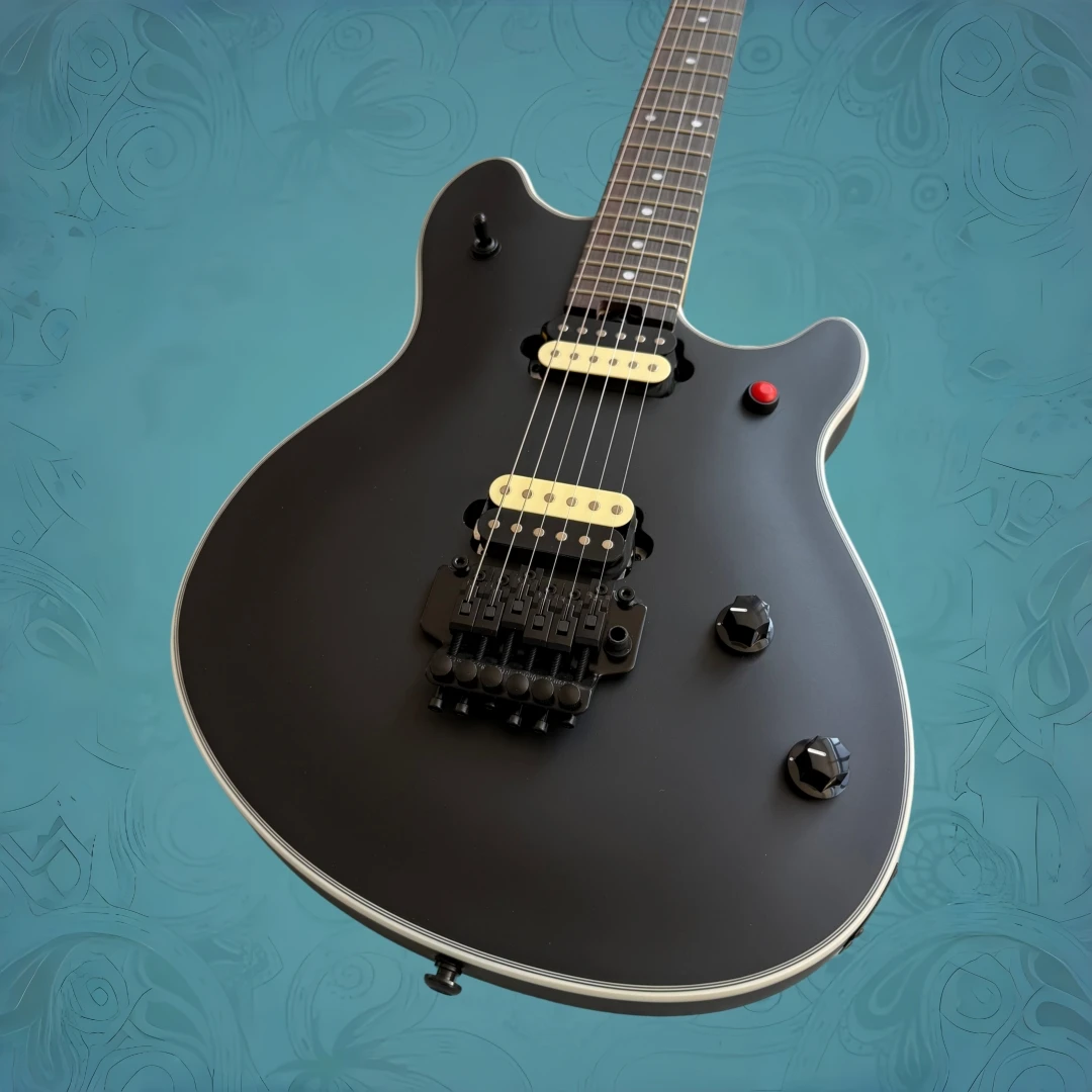 Matte Black Offset Electric Guitar Double Locking Tremolo System Hard Rock Guitar