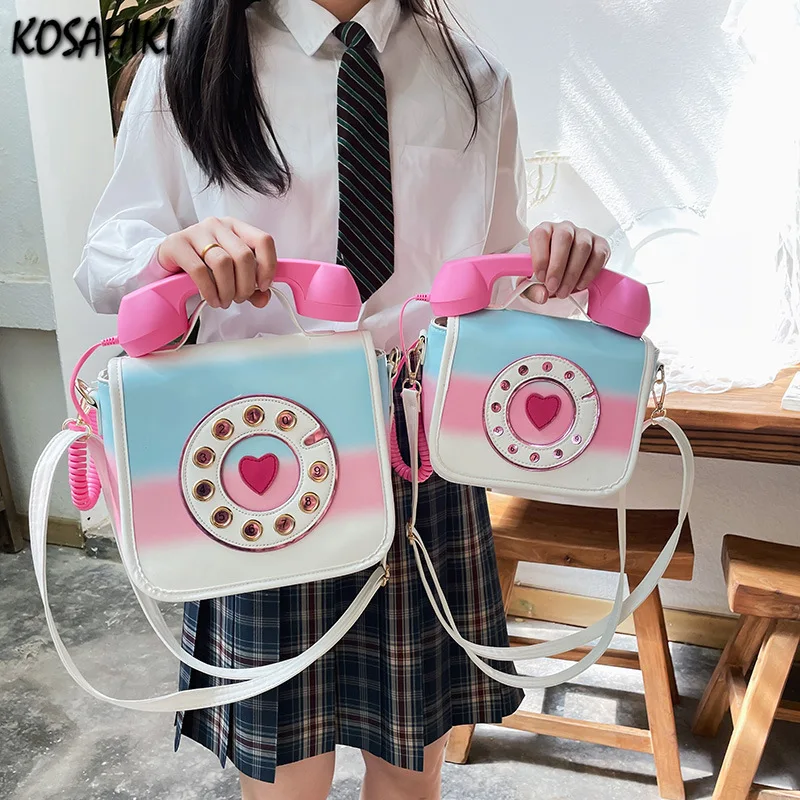 

Crossbody Bags Women Fashion Telephone Luxury Design Contrast Color Handbags Y2k Aesthetic Patchwork Girls Kawaii Shoulder Bag