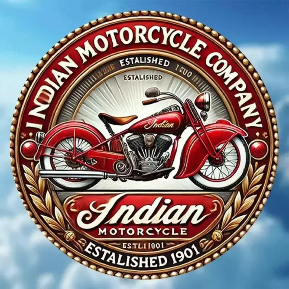 IronHorseArt Creative Tinplate Painting - Modern Iron Sheet Art - Motor Company 1901 Round Metal Sign - Classic Red Motor Design