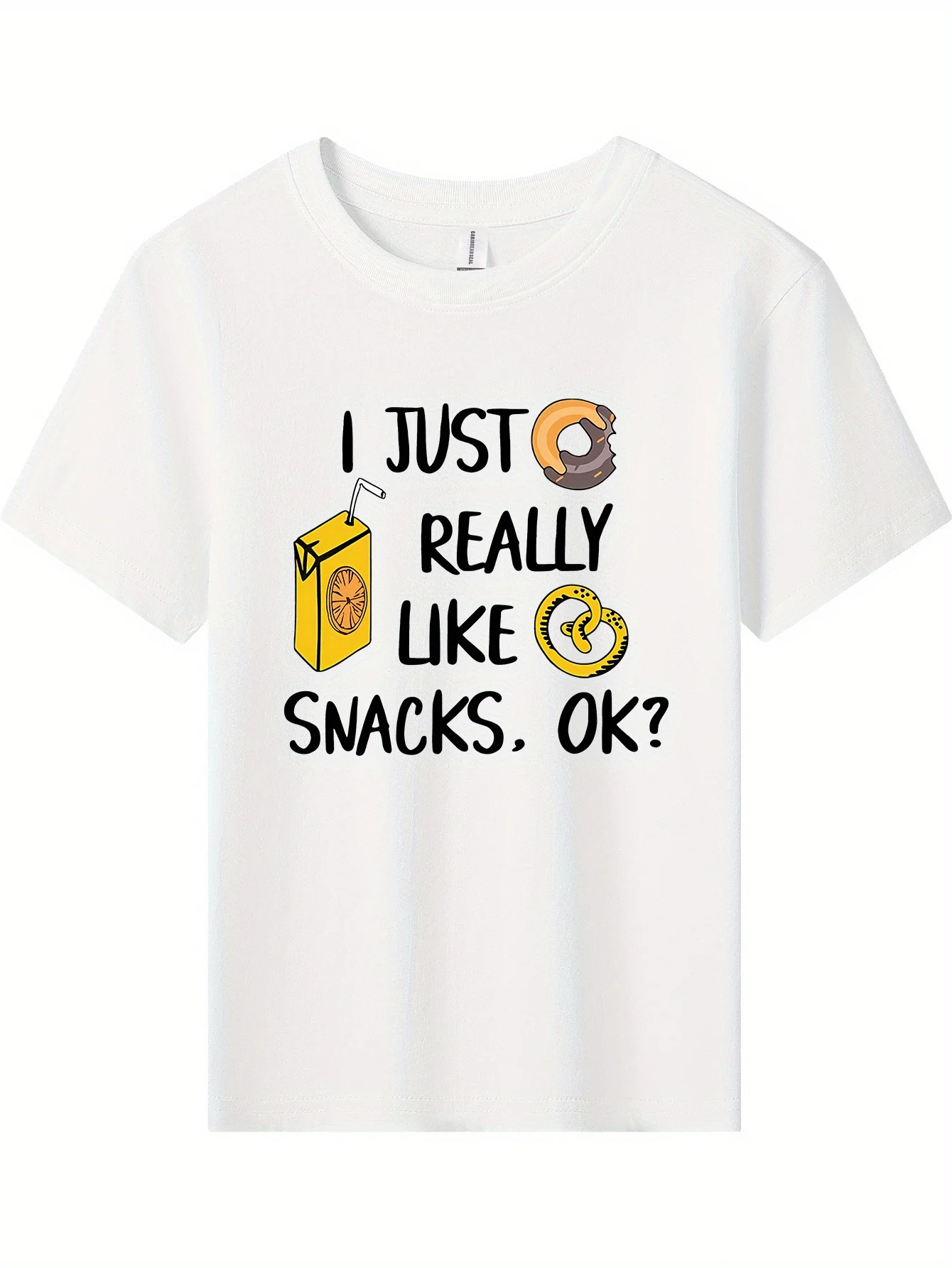 

JUST REALLY LIKE SNACKS, OK pattern printing, boys T-shirt, boys fashion base shirt breathable moisture wicking, casual comforta
